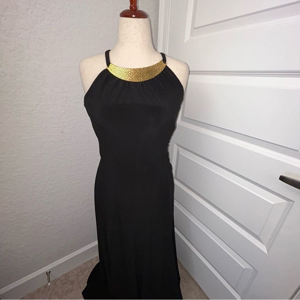 Joseph Ribkoff Jeweled Collar Halter Sleeveless Maxi Dress